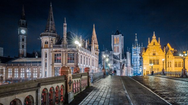City bridge clocktower night lights free wallpaper for desktop - medium preview image