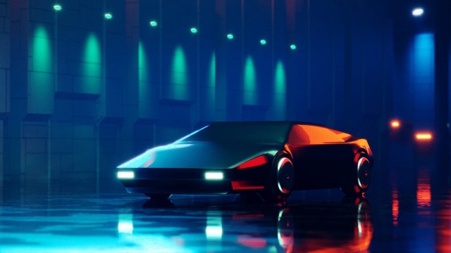 Futuristic car dark room blue free wallpaper for desktop - medium preview image