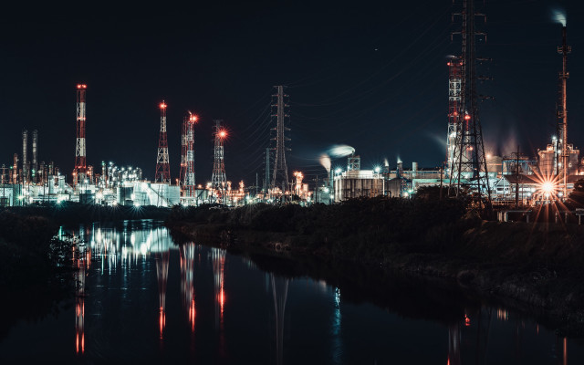 City lights river night deconstructivism free wallpaper for desktop - medium preview image