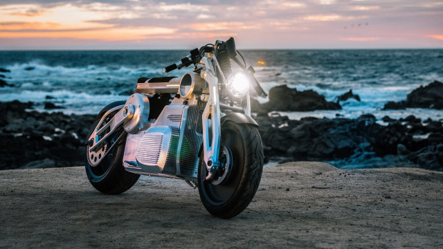 Motorcycle ocean sunset rock rim free wallpaper for desktop - medium preview image