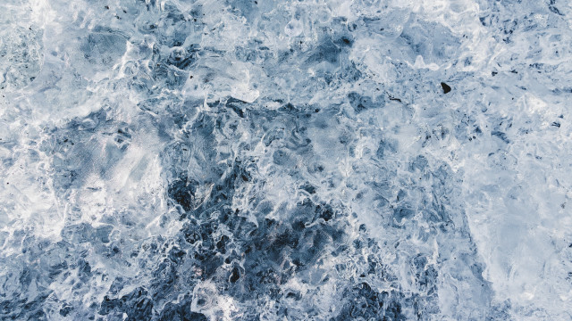 Blue water rocks bird photorealism free wallpaper for desktop - medium preview image