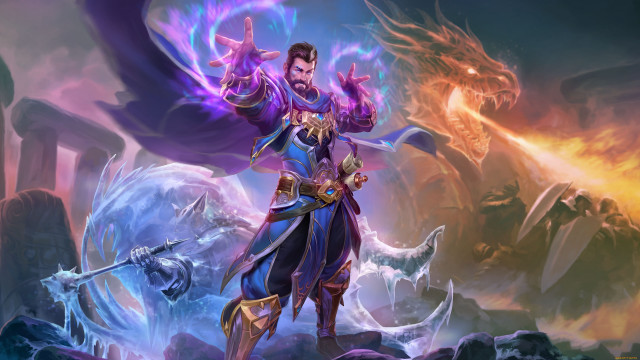 Blue man sword dragon magic free wallpaper for desktop - medium preview image