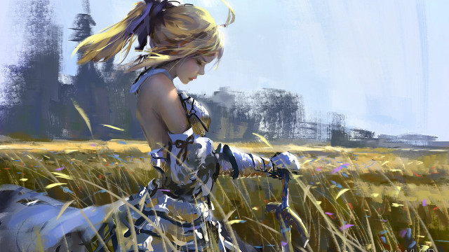 Woman field gun dog sky free wallpaper for desktop - medium preview image