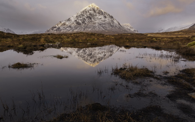 Mountain reflection pond grassy nature free wallpaper for desktop - medium preview image