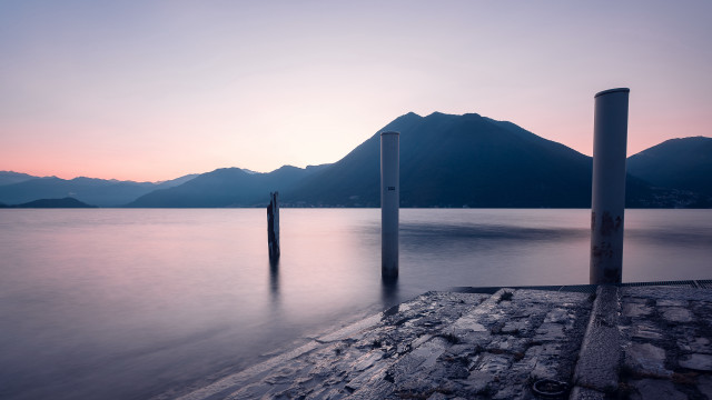 Mountain ocean shore gradient sky free wallpaper for desktop - medium preview image