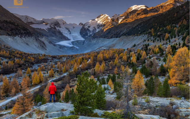 Mountain valley forest sunset waterfall free wallpaper for desktop - medium preview image