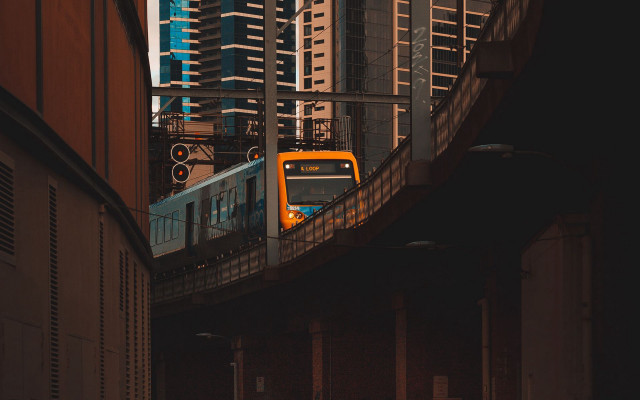 Train urban skyline tiltshift nohumans free wallpaper for desktop - medium preview image