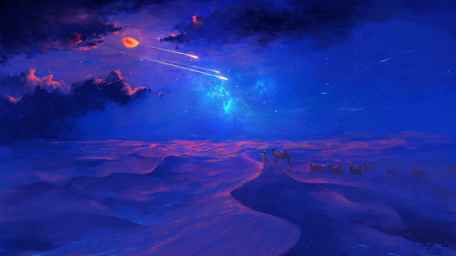 Night sky sheep shooting star free wallpaper for desktop - medium preview image