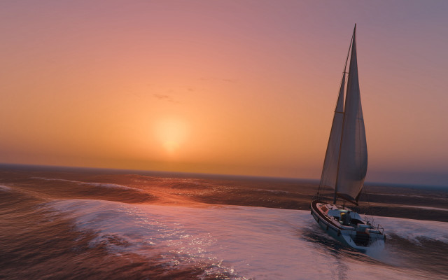 Sailboat ocean sunset horizon beach free wallpaper for desktop - medium preview image