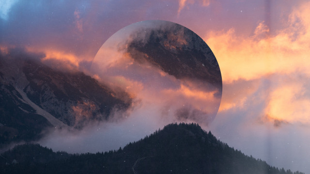 Mountain circle sky clouds matte free wallpaper for desktop - medium preview image