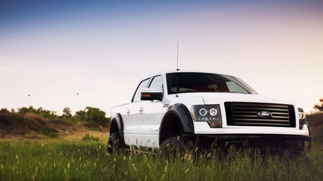 White truck parked field tall free wallpaper for desktop - medium preview image