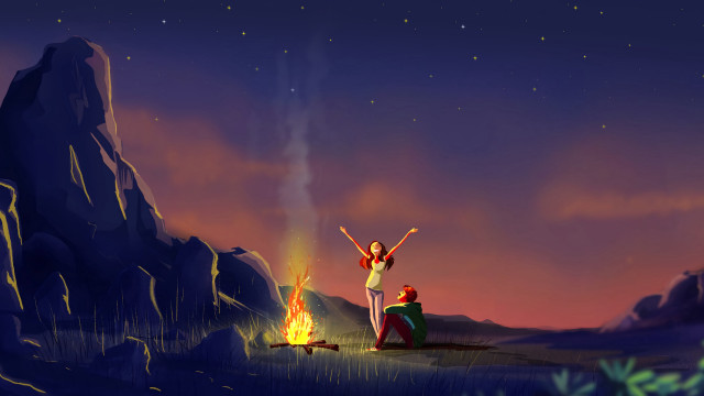 Fire people night sky stars free wallpaper for desktop - medium preview image