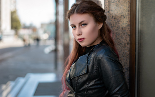 Woman longhair wall blackjacket redlipstick free wallpaper for desktop - medium preview image