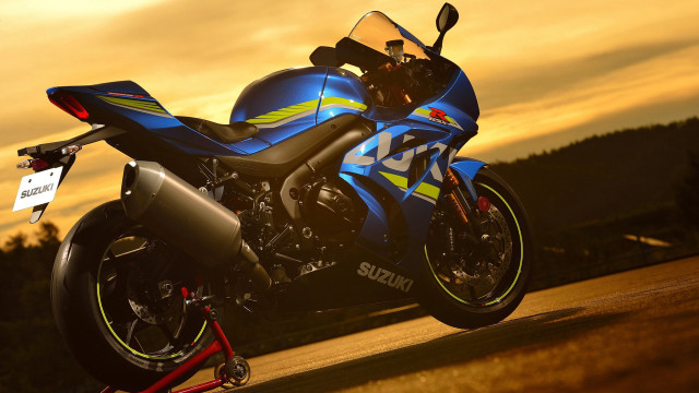 Blue motorcycle sunset vivid colors free wallpaper for desktop - medium preview image