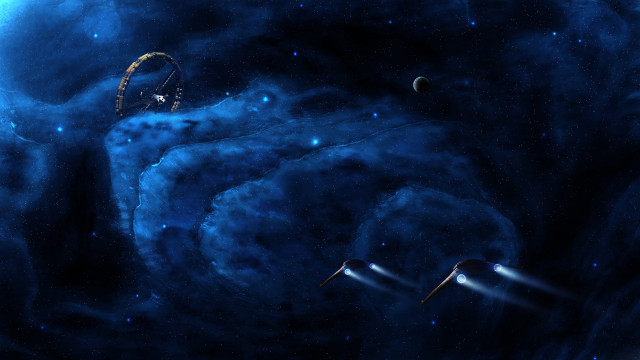 Space station galaxy blue stars free wallpaper for desktop - medium preview image