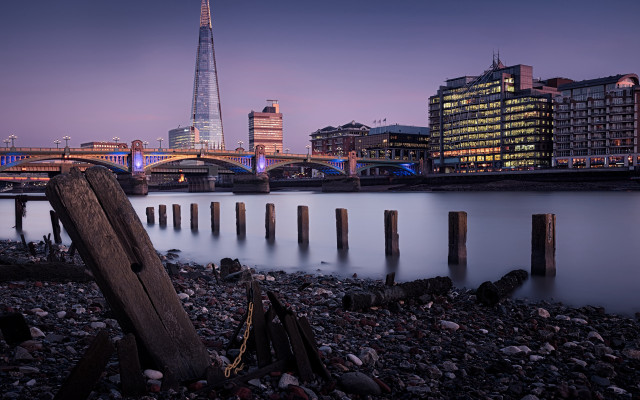City skyline bridge river mountains free wallpaper for desktop - medium preview image