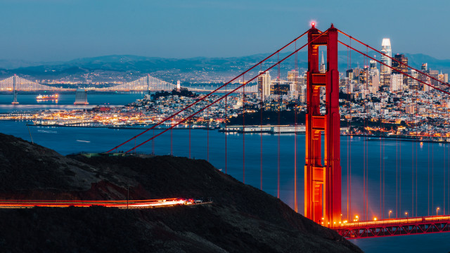 City bridge night hill lights free wallpaper for desktop - medium preview image