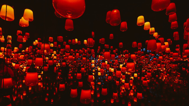 Red lanterns floating black sky free wallpaper for desktop - medium preview image