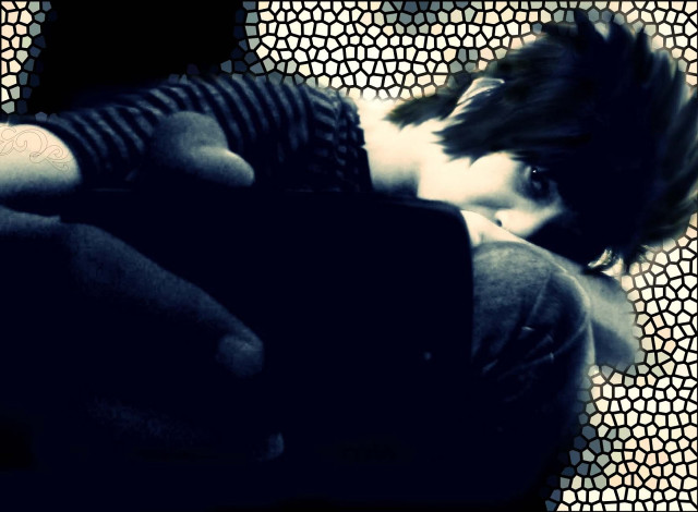 Woman laying cellphone mosaic background free wallpaper for desktop - medium preview image