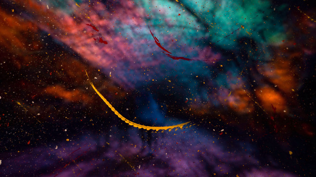 Yellow floating star dust astronaut free wallpaper for desktop - medium preview image