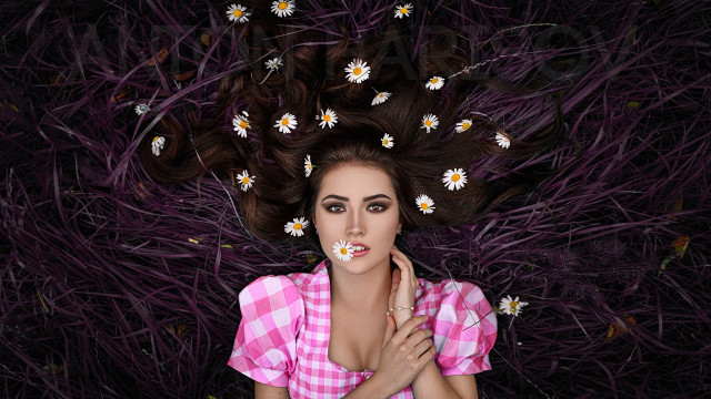 Woman flower laying portrait brown free wallpaper for desktop - medium preview image