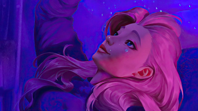 Pink hair blue eyes fantasy free wallpaper for desktop - medium preview image