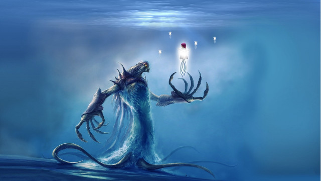 Horned creature lightbulb ocean fantasy free wallpaper for desktop - medium preview image