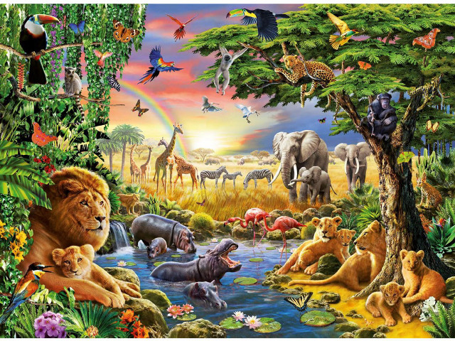 Animals jungle rainbow background sky free wallpaper for desktop - medium preview image