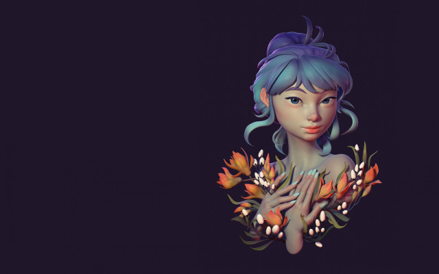 Woman flower blue hair autumn free wallpaper for desktop - medium preview image