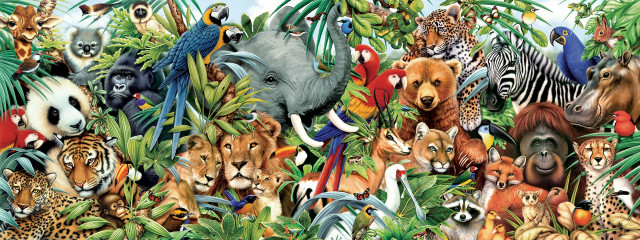 Jungle animals birds habitat painting free wallpaper for desktop - medium preview image