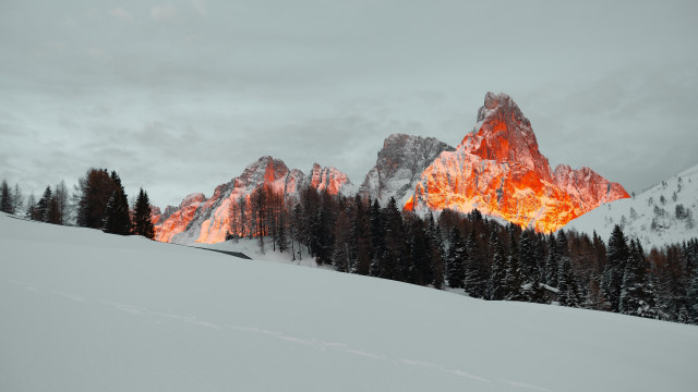 Mountain fire trees cloudy sky free wallpaper for desktop - medium preview image