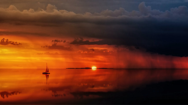 Sailboat sunset storm mystical colors free wallpaper for desktop - medium preview image