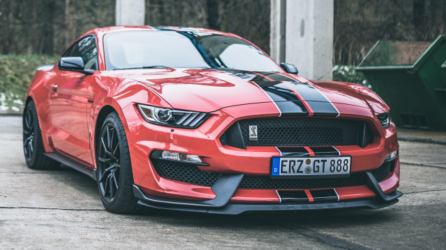 Red mustang black stripe driveway free wallpaper for desktop - medium preview image