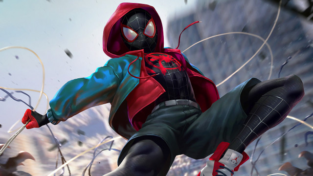 Spiderman hooded jacket flying sword free wallpaper for desktop - medium preview image
