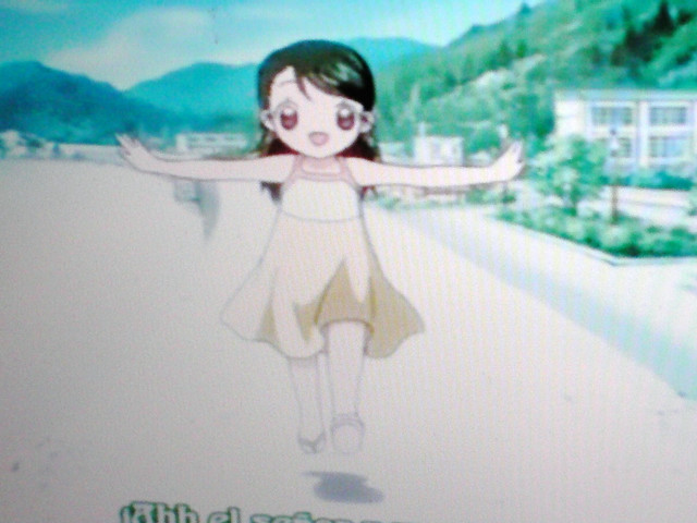 Cartoon girl beach arms outstretched free wallpaper for desktop - medium preview image