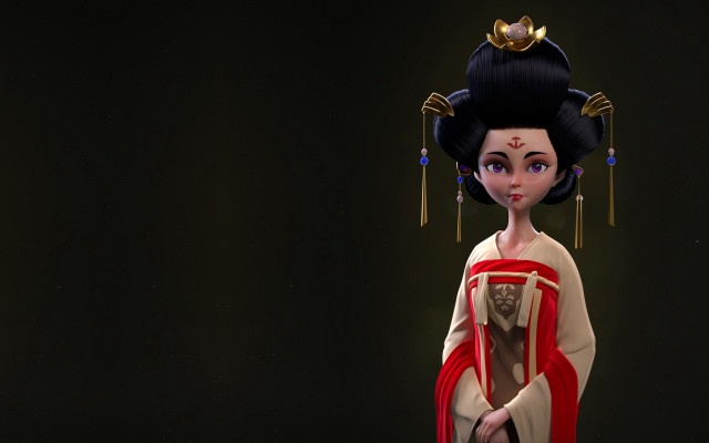 Woman red white dress fantasy free wallpaper for desktop - medium preview image