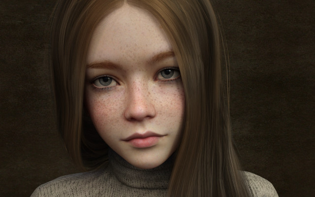Freckled woman 3d render portrait free wallpaper for desktop - medium preview image