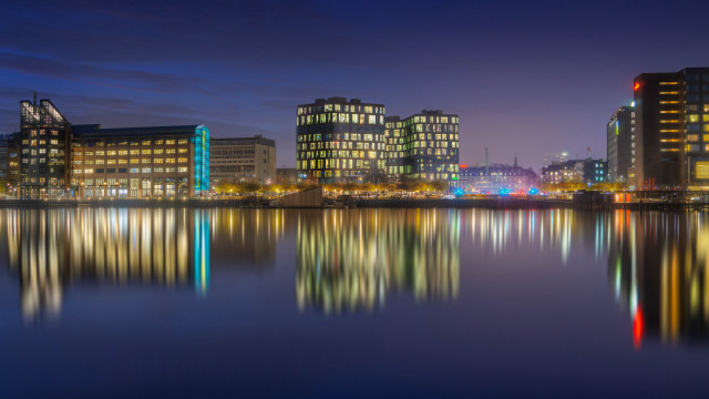 City skyline lake night reflections #2 free wallpaper for desktop - medium preview image