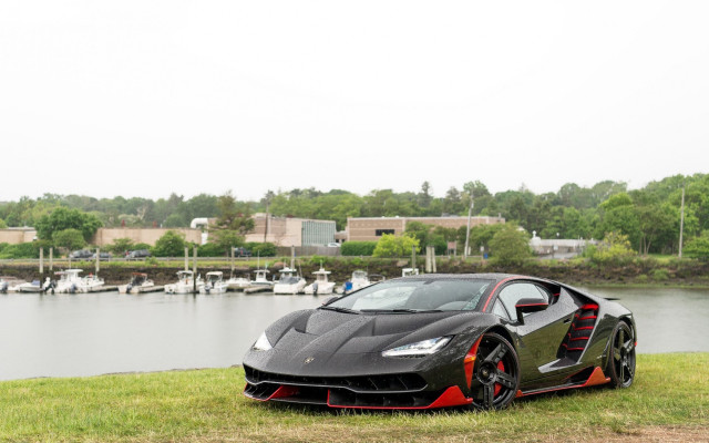 Black red sportscar lake boats free wallpaper for desktop - medium preview image