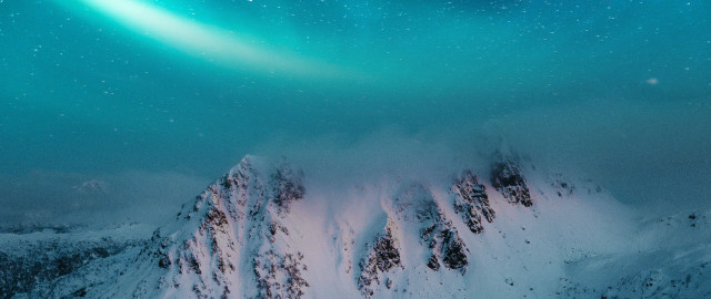 Green aurora snowy mountains night free wallpaper for desktop - medium preview image