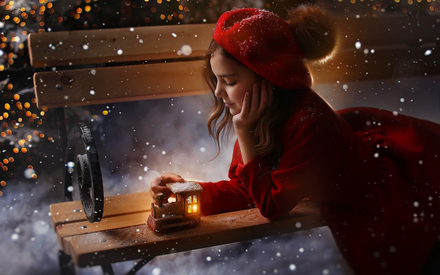 Girl red dress lantern cellphone free wallpaper for desktop - medium preview image