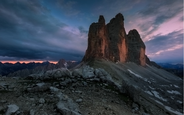 Mountain rock formation sunset cloudy free wallpaper for desktop - medium preview image