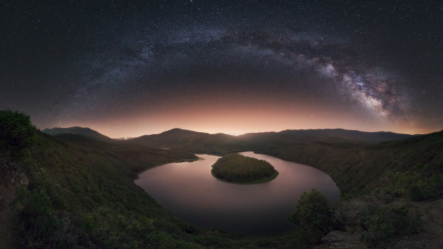 Lake mountains night star aurora free wallpaper for desktop - medium preview image