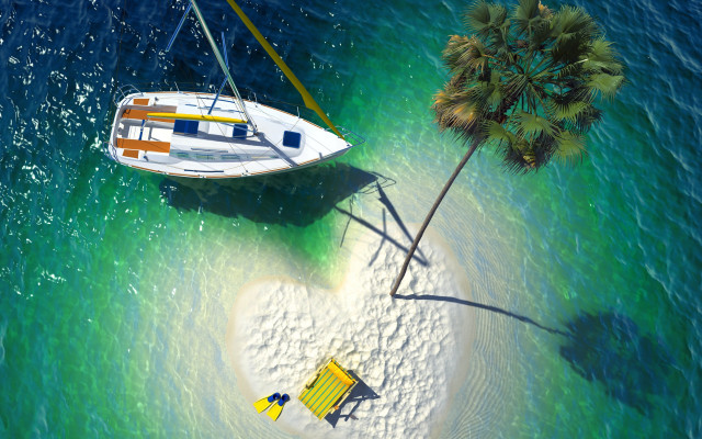 Docked boat island palm buoy free wallpaper for desktop - medium preview image