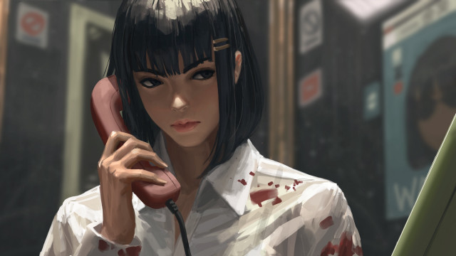 Woman phone man white shirt free wallpaper for desktop - medium preview image