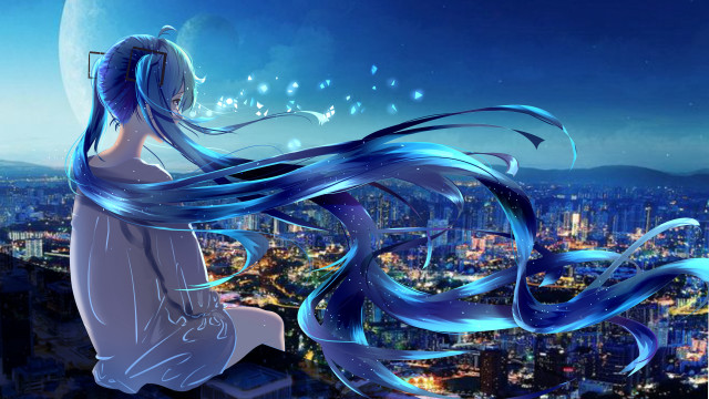 Woman city night stars bubbles free wallpaper for desktop - medium preview image