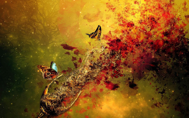 Butterfly flying art red yellow free wallpaper for desktop - medium preview image