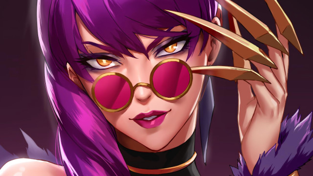 Purple haired woman scorpion glasses free wallpaper for desktop - medium preview image
