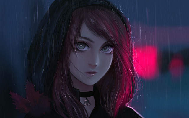 Woman hat rain red light free wallpaper for desktop - medium preview image