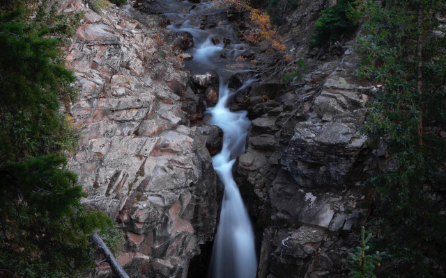 Waterfall rocky mountain river forest free wallpaper for desktop - medium preview image